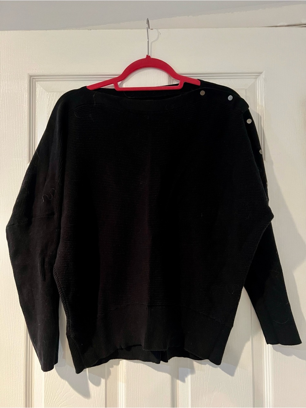 Simply Vera Vera Wang Black Crewneck Sweater with Button-Shoulder Detail